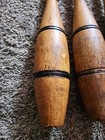 3 Antique Vintage Wood Juggler s Pins 16  Inch Hand Painted Black Stripes 1 Lb