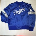Vtg 80s 90s Starter La Dodgers Satin Jacket Full Zip Blue - Large