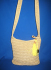 The Sak Lined Hand Crochet Zip Pockets Tassel Crossbody Hobo Purse Bag Natural