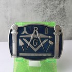 1981 Great American Buckle Co  Enameled Mason Belt Buckle Usa Vintage Blue Green