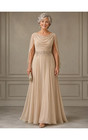 Mother Of The Bride Dresses Champagne Cowl Neck Cape Sleeve Wedding Evening Gown