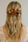 Floral Hair Comb Orange White Green Artificial Flowers Plastic Bridal Accessory