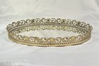Vintage Oval Mirrored Vanity Tray Gold Filigree Hollywood Regency 13 5  X 9 5 