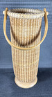Vtg Nantucket Lightship Style Wine Basket 11    Tall Woven Rattan Wood Base