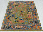 Green   Gray Colorful Turkish Oushak Hand Knotted Wool Rug
