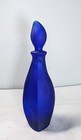 Satin Glass Cobalt Blue Perfume Bottle With Glass Stopper Frosted 5 1 2 