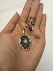 Vintage Avon 80s Victorian Reversible Pendant Necklace And Earring Set