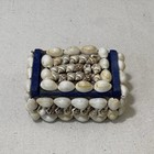 Vintage Seashell Encrusted Trinket Jewelry Box Beach Souvenir Gift Blue Felt