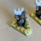 Vintage Lot Of 3 Miniature Ceramic Viking Mouse Mice And Cheese Wedge Figurines