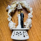 Vintage Wedding Cake Topper Bride And Groom Floral Arch Bell Black Tuxedo