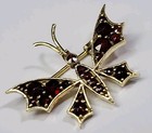 Butterfly Lapel Pin Red Faux Jewels Gold Color Metal Nice 