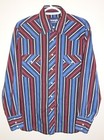 2 Vintage Wrangler Brushpopper Western Shirt W Dark Red Blue Gray Stripes