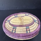 Vintage Hand Tight Weaved Coil Colorful Woven Basket W  No Signs Of Wear