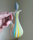Murano Rainbow Stripe Satin Art Glass Cruet With Original Matching Stopper Nice 