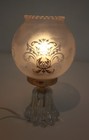 Vintage Glass Night Table Lamp Light Etched Design Ribbed Base