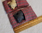 Lot Of 2 Sandicast Black   Yellow Lab Figurines Sleeping In Plaid Pillow Bed