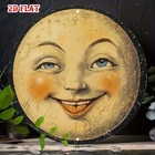 Vintage Tin Metal Sign Smiling Moon Aluminum Wall Art Round 8x8