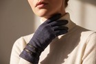 Womens Fashion Texture Look Winter Gloves With Leather Strap And Buttons Detail
