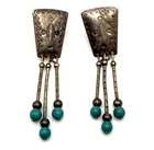 Sterling Silver Stamped Cjc Native American Navajo Turquoise Dangle Earrings