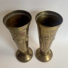 Antique Art Nouveau Brass Vases Pair Repousse Floral Design 9    Marked N Church