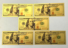 5x New Style Bright    gold 24k Gold Foil 100 Dollar Novelty Bill Nice  Free Ship
