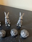 9 Pc  Metzke Pewter 2  Bunny Rabbit Figurines   7 8  Cabbages Easter Home Decor