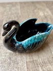 Vintage Ceramic Dark Brown And Turquoise Drip Glaze Swan Planter   Vase