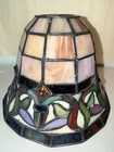 Vintage Stained Glass Lamp Shade     Tiffany Style Floral Leaded Glass Replacement