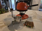 Vintage Fondue Pot Set  Mid Century Modern Fondue Orange Dipping Sauce Bowls