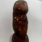 Vintage Large Hand Carved Wood Tiki Statue With Shell Eyes