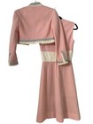 Vintage 1960s Dress Bolero Jacket Set Junior Accent Xs Pink Cream Wool Cocktail
