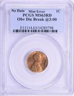 Large Die Break Error At 3 00 No Date Lincoln Cent Pcgs Ms-63 Rd