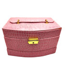 Jewelry Box Makeup Organizer Storage Cosmetics Pink Faux Leather Pebbled 3 Tier