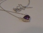 Heart Necklace Pendant W  Lab Diamonds   Amethyst   925 Sterling Silver  18  