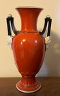 Antique 19th Century Old Paris Porcelain Vase Urn In Tomato Red Classical Maiden