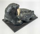 Vintage Carved Inuit Eskimo Native American Indian Stone Walrus Group Sculpture