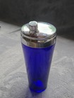 Vintage Art Deco Cobalt Blue Glass Cocktail Shaker Chrome Machine Age Barware 10