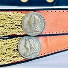 Vintage 80s Queen Victoria Coin Tan Faux Leather   Gold Mesh Belt
