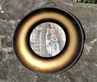 Antique Chimney Flue Round Glass Plate Cover Gentleman And Lady Picture