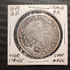 Mexico 2 Reales 1849 Pf Go Silver Coin  With Over Strike   Chop Mark Cap   Rays