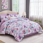 Queen Comforter Set Floral 7 Piece Bed In Bag Purple Flower Bedspread Queen Size