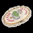 Vtg Christmas Wall Hanging Embroidery Lace Goose Santa Hat Seasonal Holiday 80s