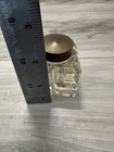 Antique Vintage Crystal Glass Block Ink Well Brass Lid Art Deco Cube Cut Glass