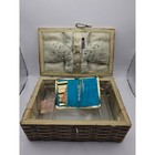 Vintage Wicker Sewing Basket With Removable Tray And Patchwork Purse Sewing Kit