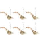 Set Of  6  Mercury Glass Feather Tail Bird Ornaments In Gold