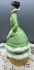 Bavarian Art Deco Half Doll Powder Jar Porcelain Dresser Box Figural Lady Green