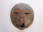 Vintage Tribal Mask Hand Carved Wood W  Hammered Metal Details Made In Ghana 9in