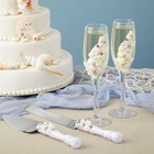 4 Piece Cake Knife And Server Set With Champagne Glasses For Beach Wedding