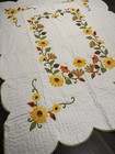 Vintage Hand Stitched Floral Appliqu   Quilt Scalloped Edges Sunflowers 93   x75   