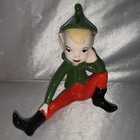 Vintage Green Red Black Pixie Elf Porcelain Ceramic Figurine